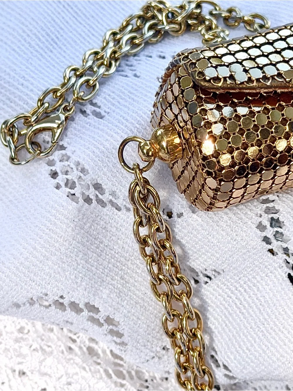 Vtg Gold Lip Stick Holder w/18” Chain & a Lady Ellen Gold Mesh Hair/Purse Clip